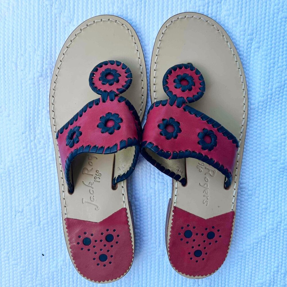 NEW Jack Rodgers "Palm Beach" red & navy leather sandals